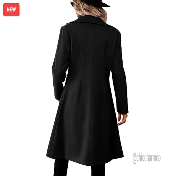 Long Double Breasted Pea Coat Slim Fit Wool Blend Winter Jacket - Picture 2 of 7